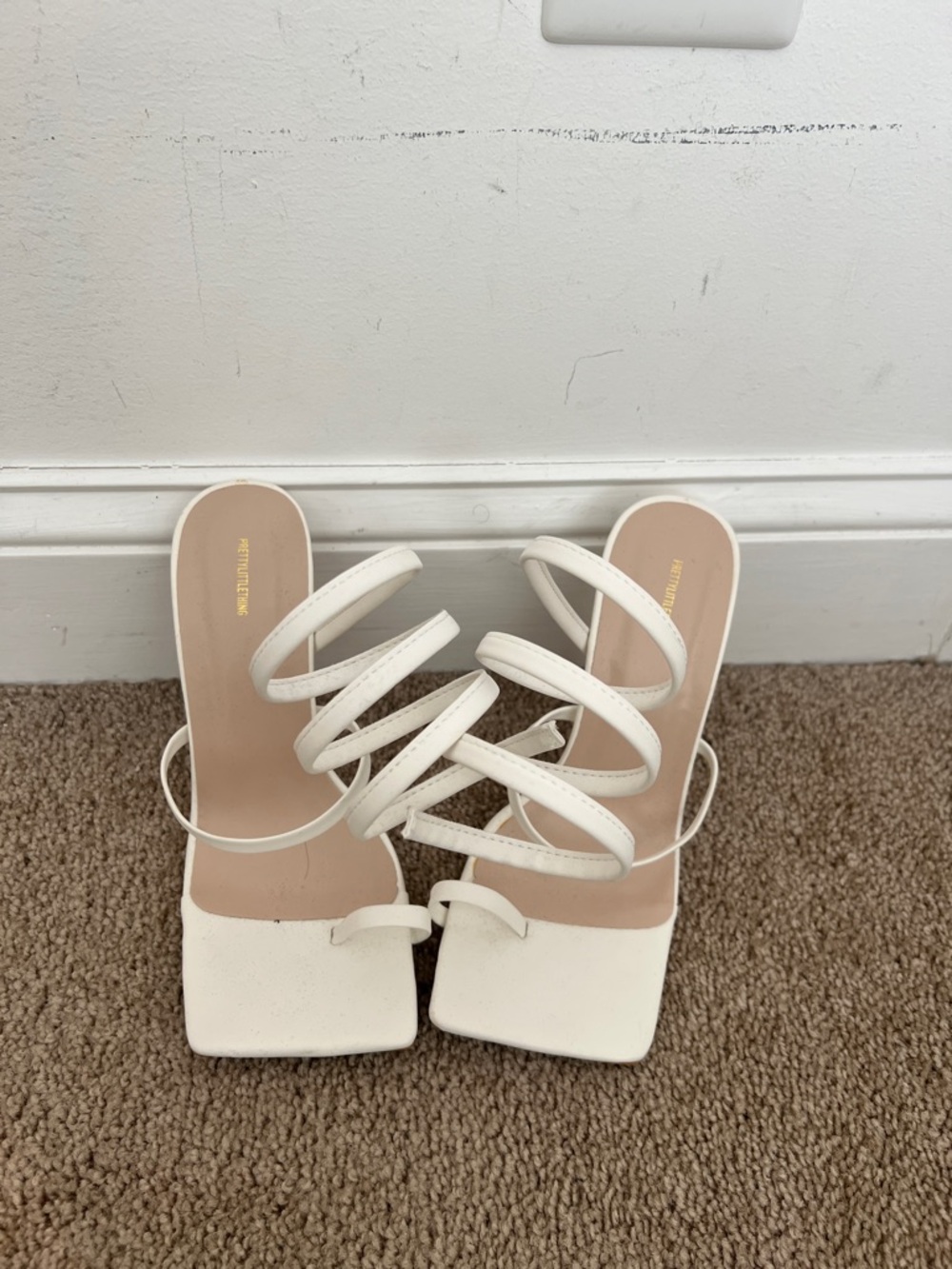 PrettyLittleThing White Strappy Square-Toe Heeled Sandals